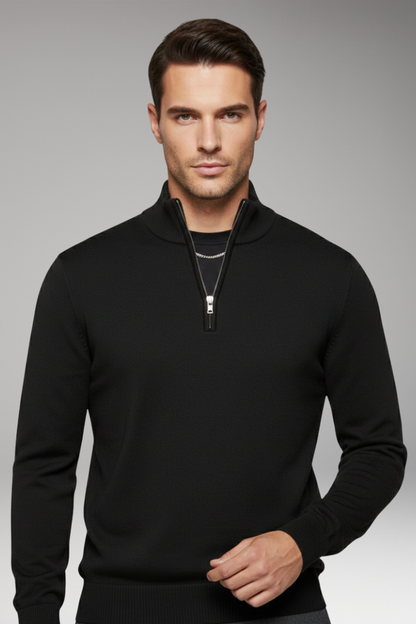 Men's Zip Neck Sweater Ribbed Edges