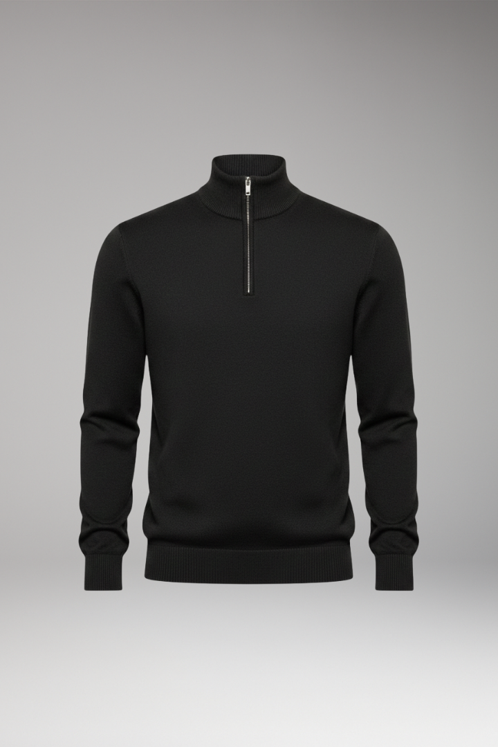 Men's Zip Neck Sweater Ribbed Edges - Vonnera