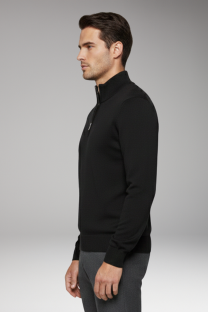 Men's Zip Neck Sweater Ribbed Edges