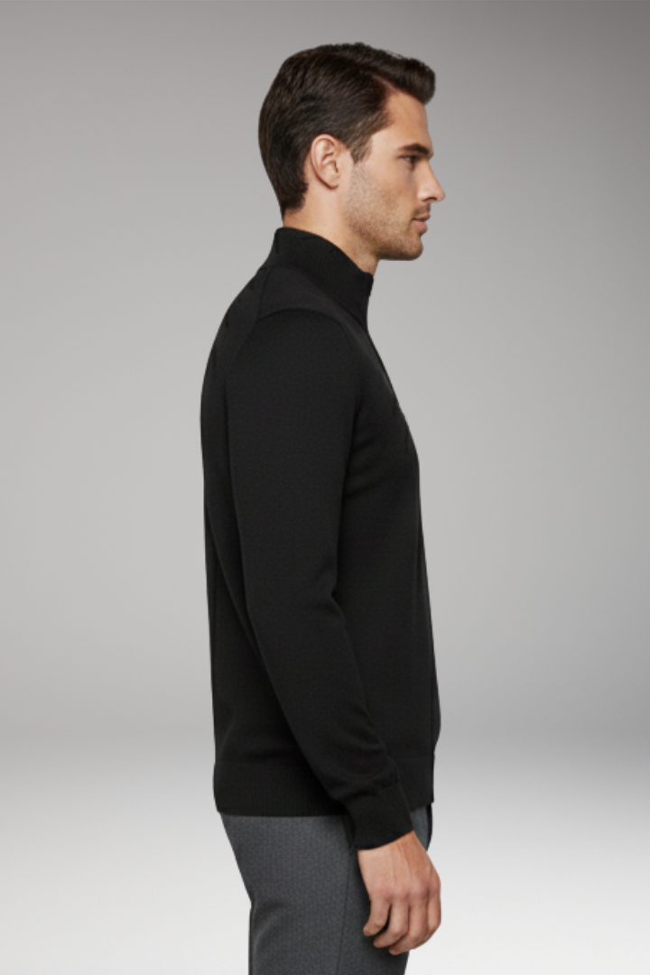 Men's Zip Neck Sweater Ribbed Edges