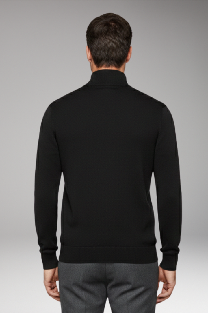Men's Zip Neck Sweater Ribbed Edges