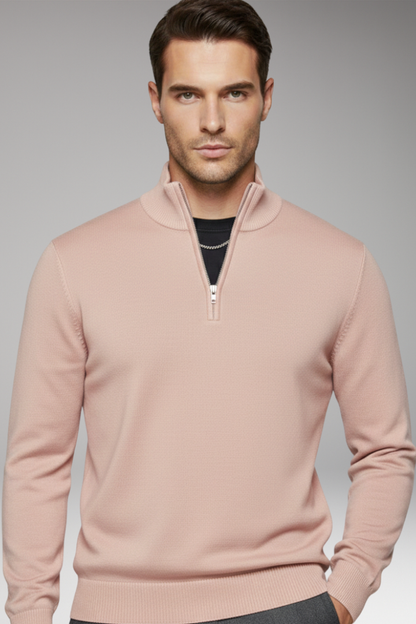 Men's Zip Neck Sweater Ribbed Edges
