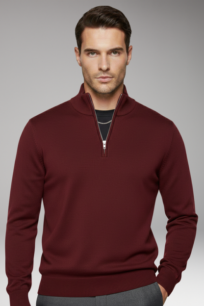Men's Zip Neck Sweater Ribbed Edges