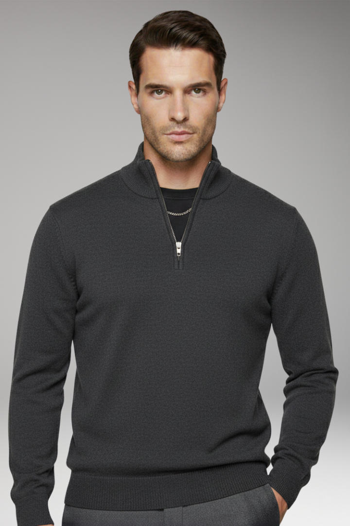 Men's Zip Neck Sweater Ribbed Edges
