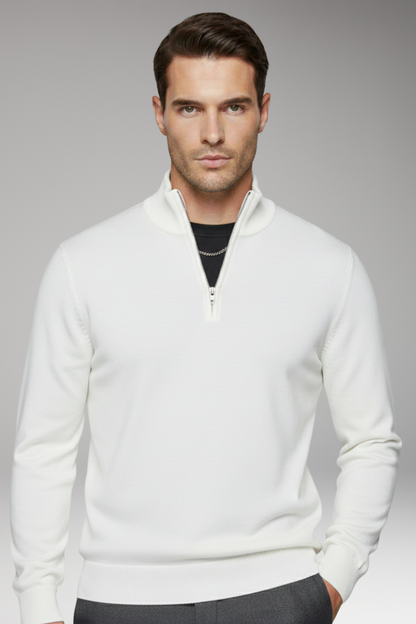 Men's Zip Neck Sweater Ribbed Edges