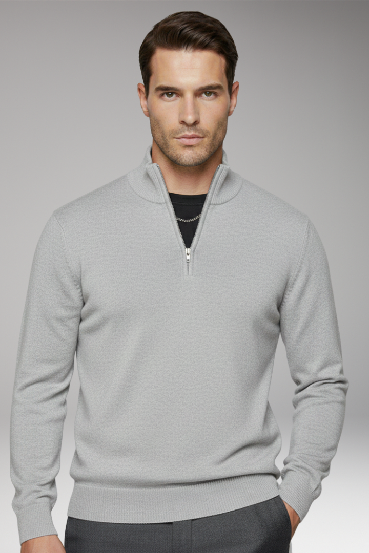 Men's Zip Neck Sweater Ribbed Edges