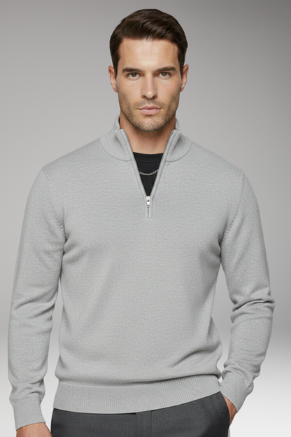 Men's Zip Neck Sweater Ribbed Edges