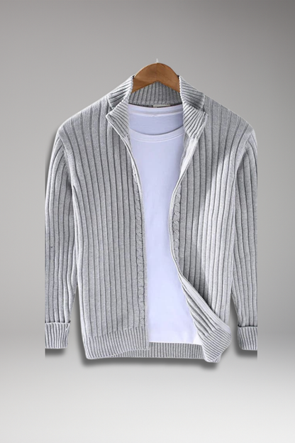 Men's Zip Cardigan Ribbed Front Pockets - Vonnera