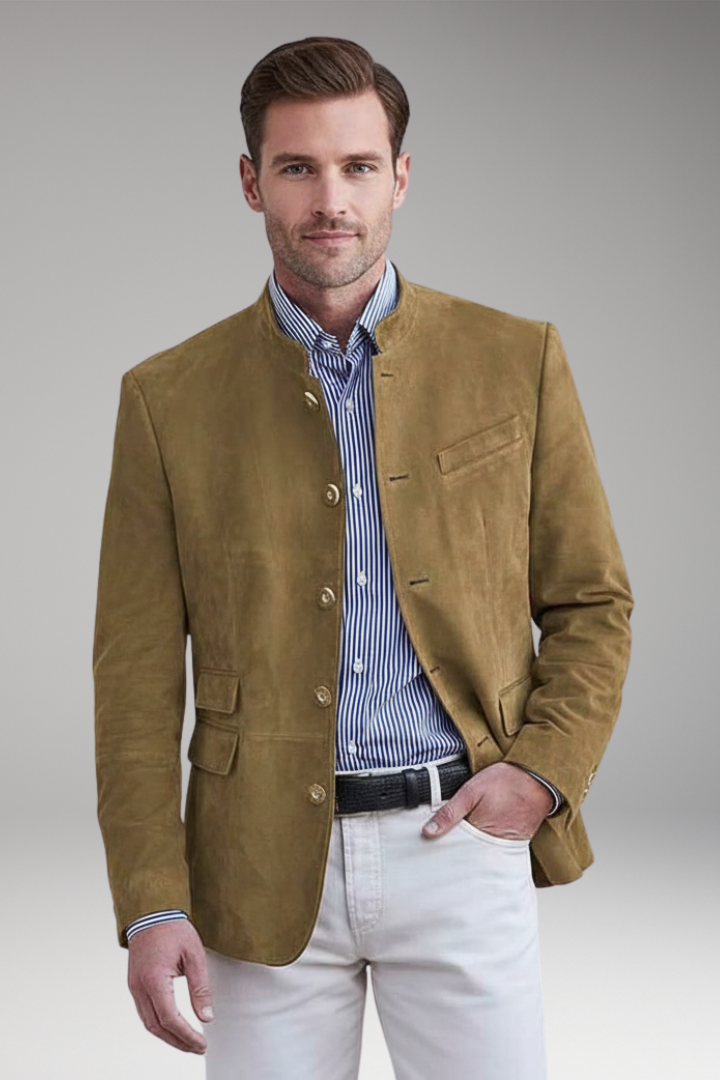 Men's Stand Collar Blazer Multi Pocket