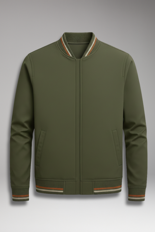 Men's Bomber Jacket Zip Closure Ribbed Trim - Vonnera