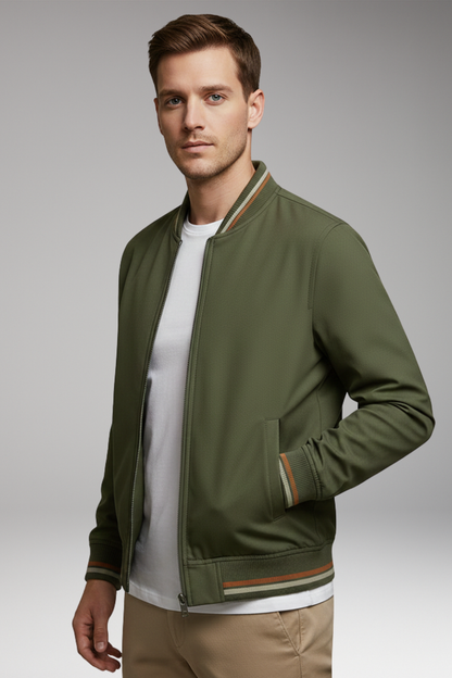 Men's Bomber Jacket Zip Closure Ribbed Trim