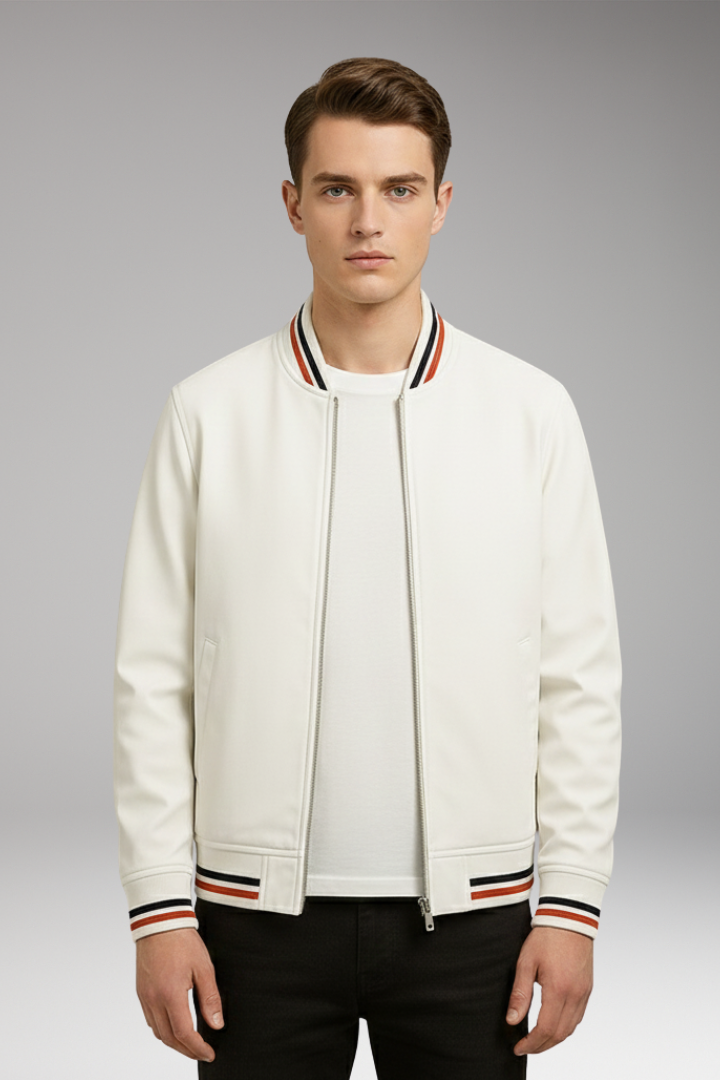 Men's Bomber Jacket Zip Closure Ribbed Trim