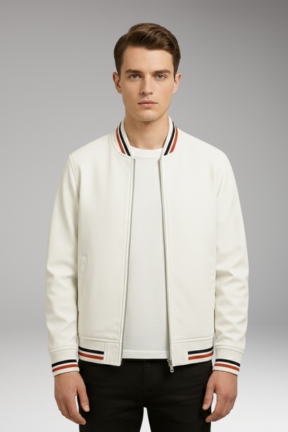 Men's Bomber Jacket Zip Closure Ribbed Trim