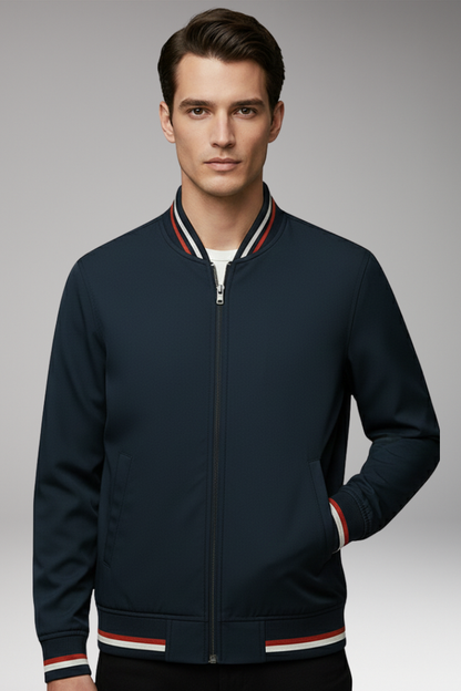 Men's Bomber Jacket Zip Closure Ribbed Trim