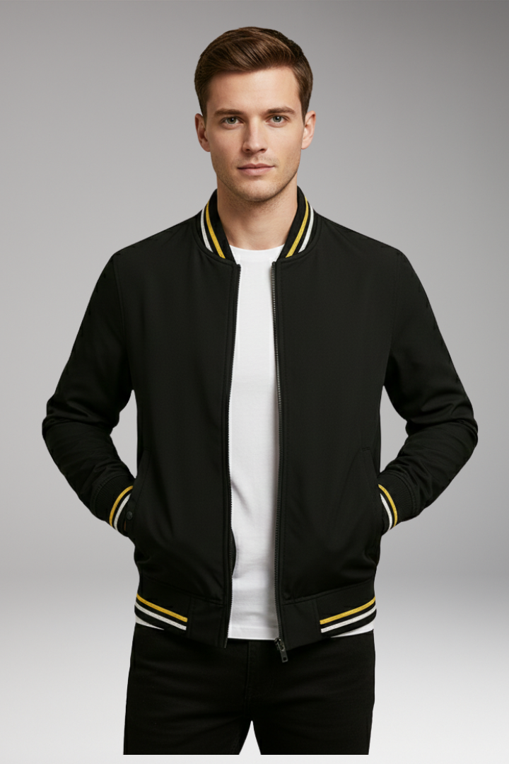 Men's Bomber Jacket Zip Closure Ribbed Trim