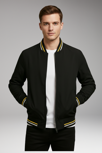 Men's Bomber Jacket Zip Closure Ribbed Trim
