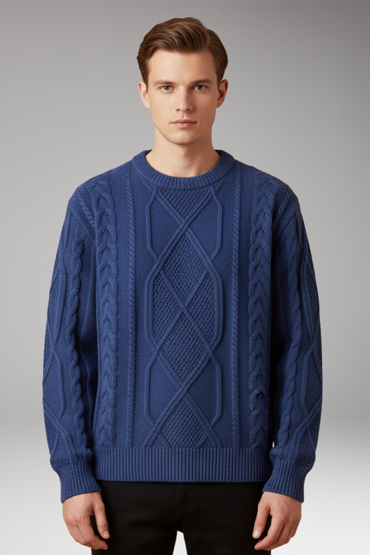 Men's Cable Knit Sweater Textured Ribbed