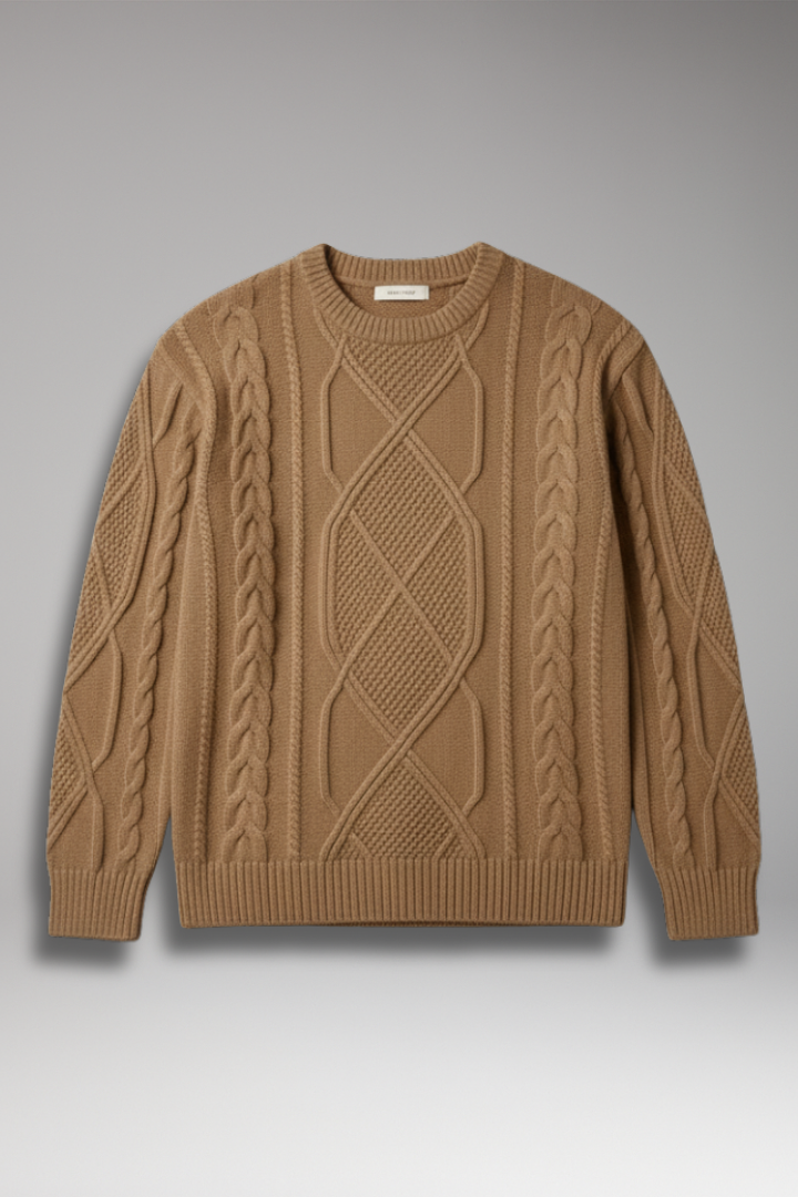 Men's Cable Knit Sweater Textured Ribbed - Vonnera