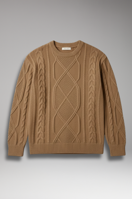 Men's Cable Knit Sweater Textured Ribbed - Vonnera
