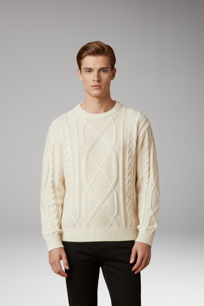 Men's Cable Knit Sweater Textured Ribbed