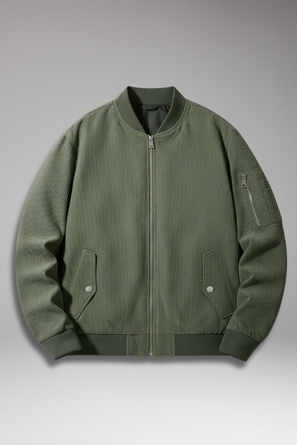 Men's Corduroy Bomber Jacket Utility Pocket Ribbed Trim - Vonnera