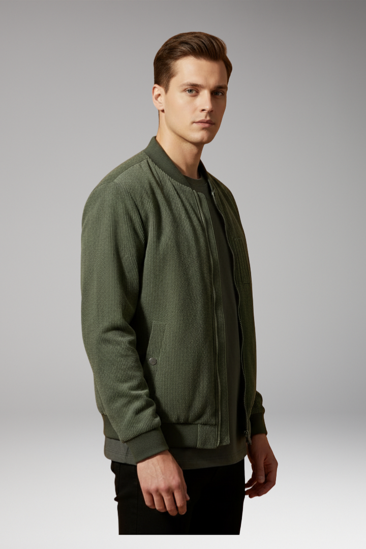 Men's Corduroy Bomber Jacket Utility Pocket Ribbed Trim