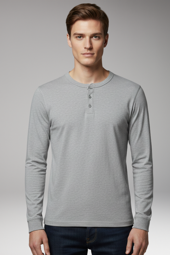 Men's Long Sleeve Henley Shirt Three Button