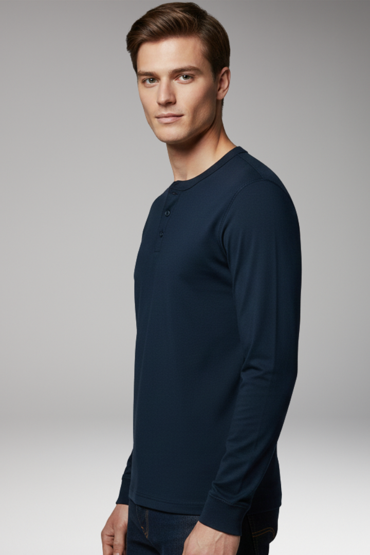 Men's Long Sleeve Henley Shirt Three Button
