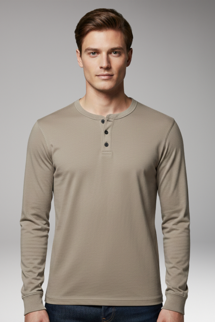 Men's Long Sleeve Henley Shirt Three Button