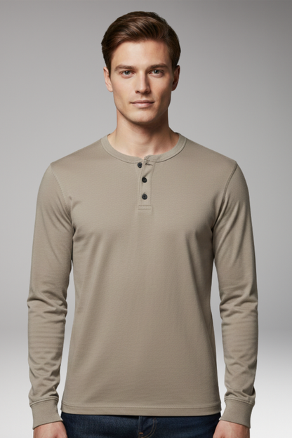 Men's Long Sleeve Henley Shirt Three Button