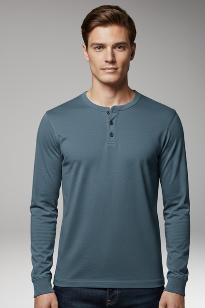 Men's Long Sleeve Henley Shirt Three Button