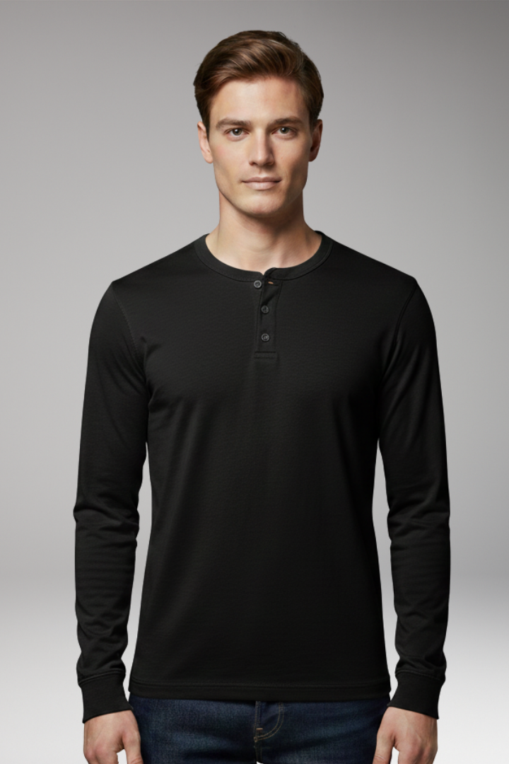 Men's Long Sleeve Henley Shirt Three Button