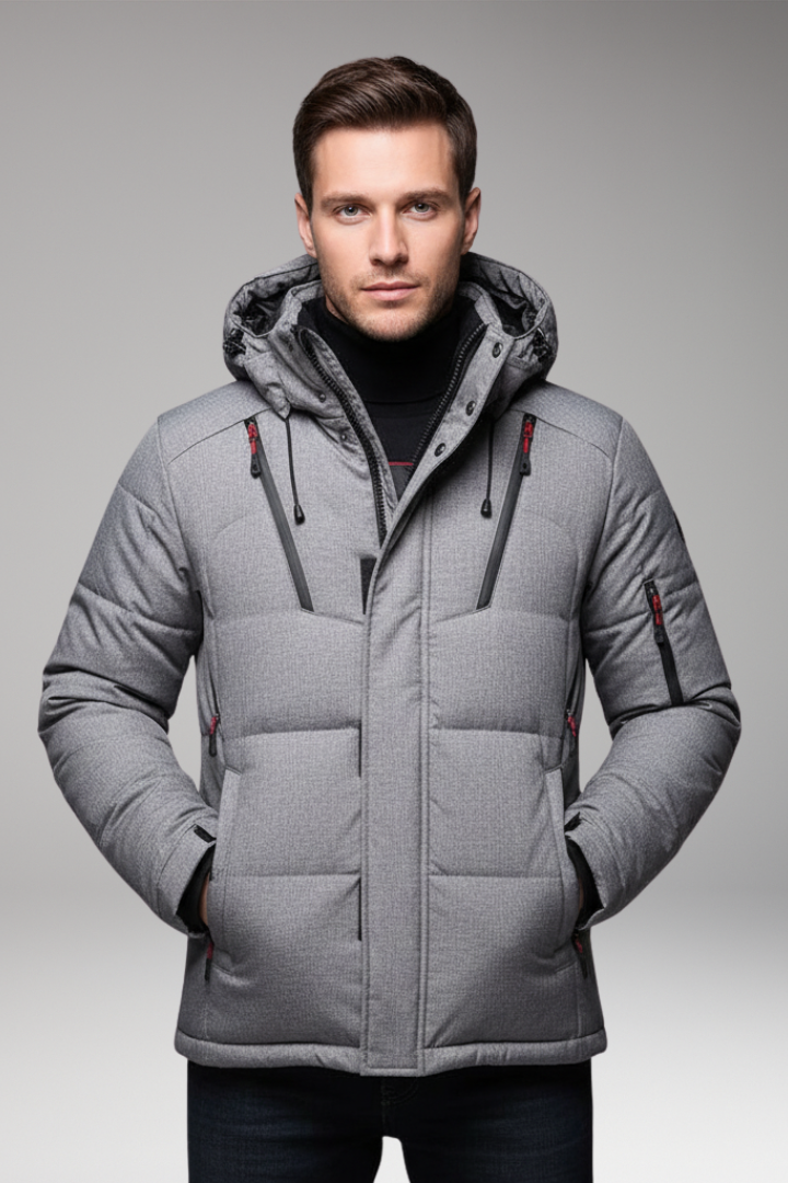 Men's Hooded Puffer Jacket Zip Front