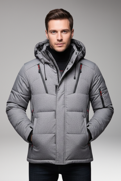 Men's Hooded Puffer Jacket Zip Front