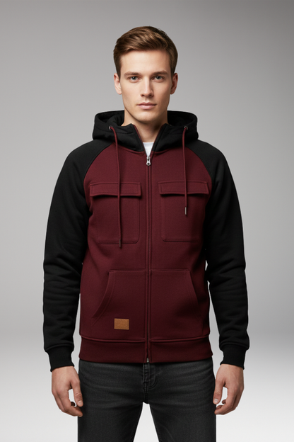 Men's Hooded Jacket Raglan Sleeves Zip Front