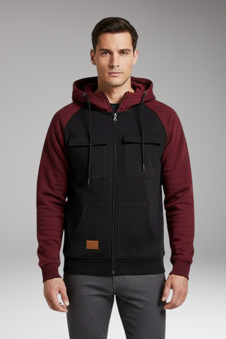 Men's Hooded Jacket Raglan Sleeves Zip Front