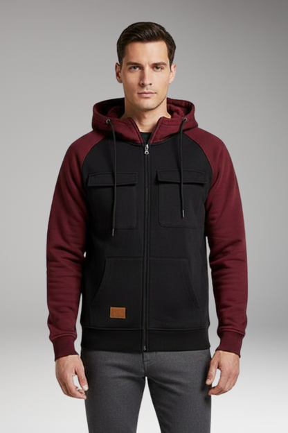 Men's Hooded Jacket Raglan Sleeves Zip Front