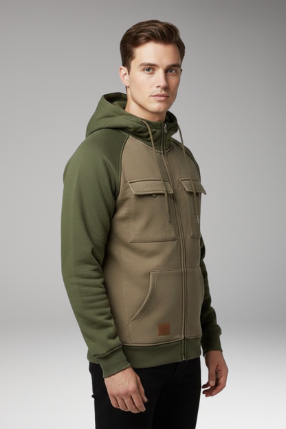 Men's Hooded Jacket Raglan Sleeves Zip Front