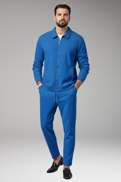 Men's Suit Jacket Pants Set Lapel Collar Waffle Texture