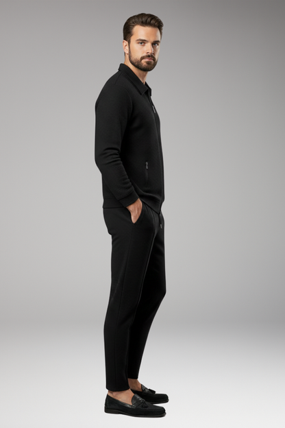 Men's Suit Jacket Pants Set Lapel Collar Waffle Texture