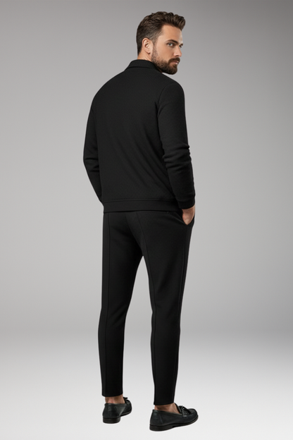 Men's Suit Jacket Pants Set Lapel Collar Waffle Texture