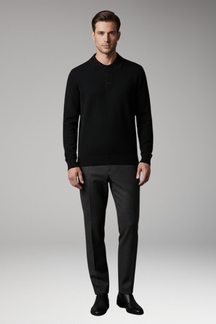 Men's Knitted Polo Shirt Button Front Fine Texture