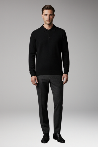 Men's Knitted Polo Shirt Button Front Fine Texture