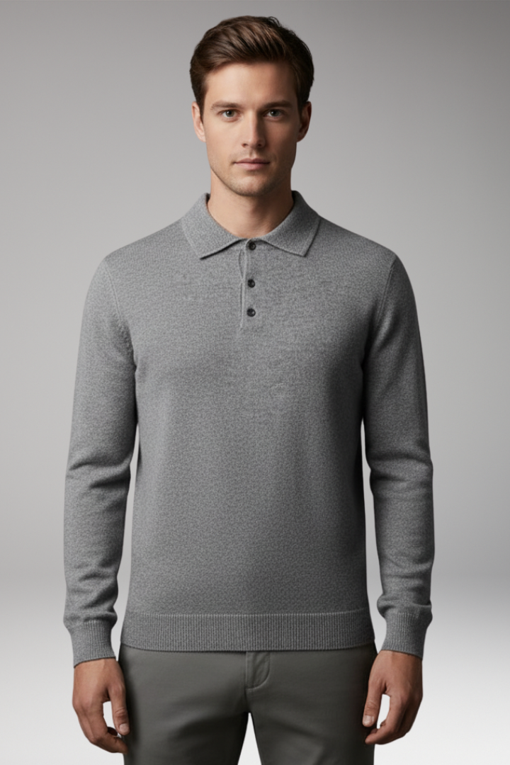 Men's Knitted Polo Shirt Button Front Fine Texture