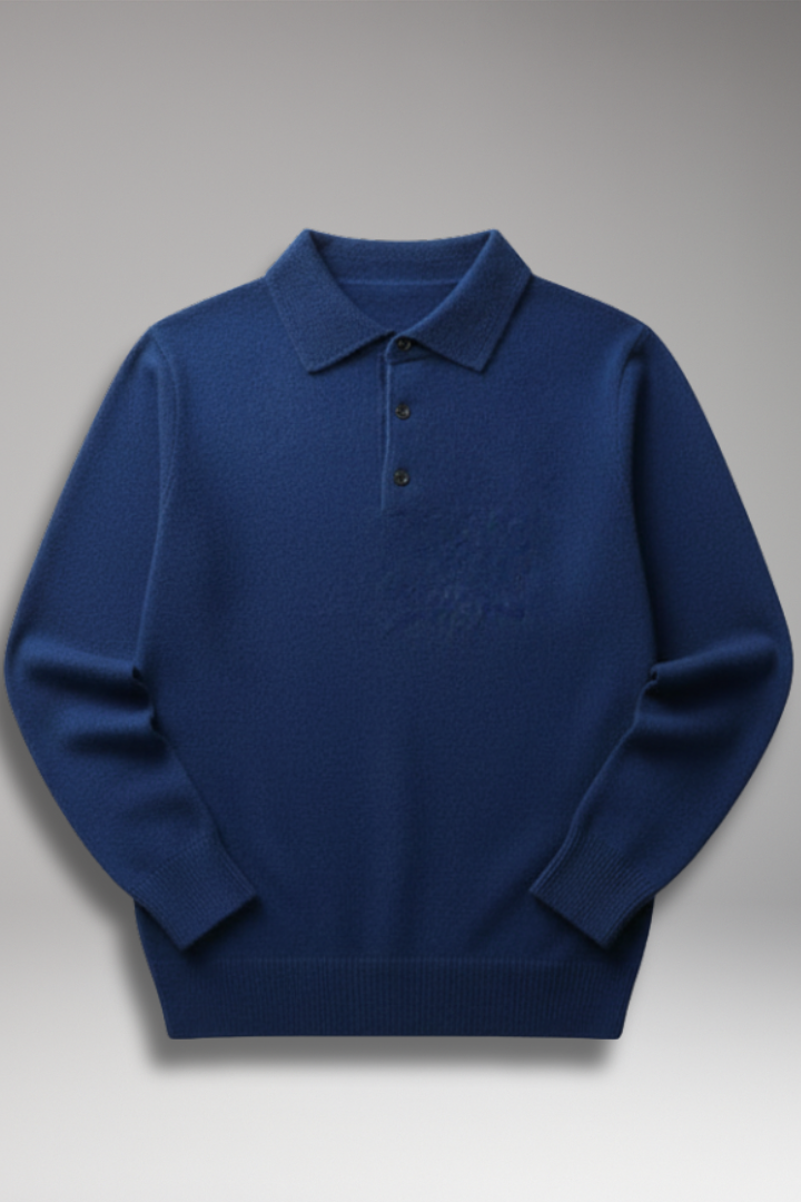 Men's Knitted Polo Shirt Button Front Fine Texture - Vonnera
