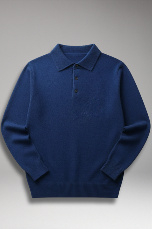 Men's Knitted Polo Shirt Button Front Fine Texture - Vonnera