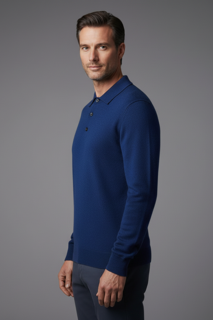 Men's Knitted Polo Shirt Button Front Fine Texture