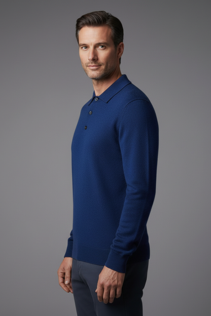 Men's Knitted Polo Shirt Button Front Fine Texture