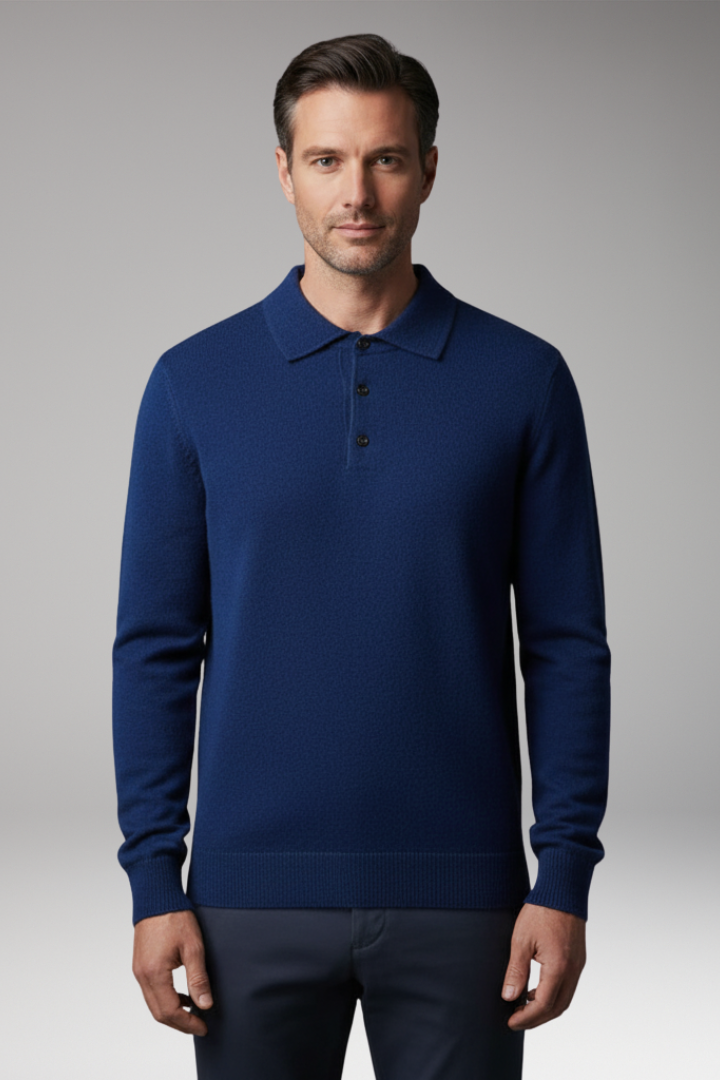Men's Knitted Polo Shirt Button Front Fine Texture