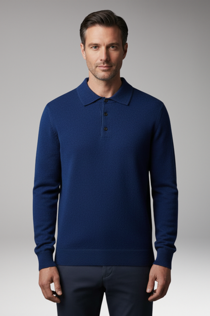Men's Knitted Polo Shirt Button Front Fine Texture